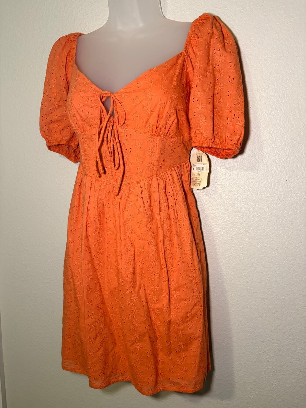 Altar'd State Eyelet Lace Puff Sleeve Mini Dress size L